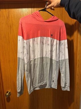 Colorblock Hooded Long Sleeve Pullover - Coral, White & Light Gray